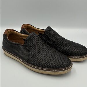 Johnston & Murphy Men’s McGuffey Black Woven Sheepskin Leather Slip-On Loafers